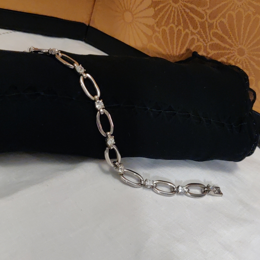 Silvertone bracelet with clear rhinestones (#31)